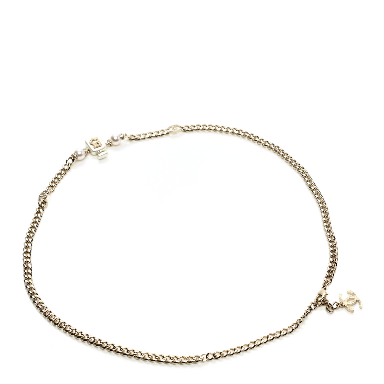 Chanel Pearl Resin Crystal CC No 5 Perfume Bottle Chain Belt Gold Pearly White 2 of 5