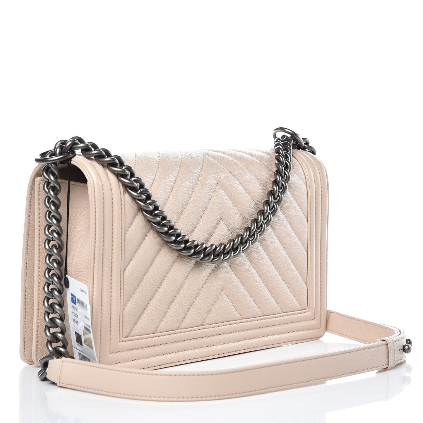 Caviar Chevron Quilted New Medium Boy Flap Light Beige