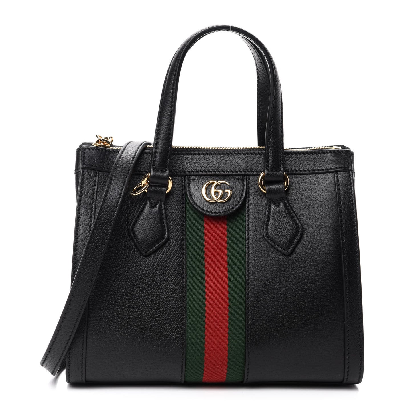 Textured Calfskin Web Small Ophidia Tote Bag Black