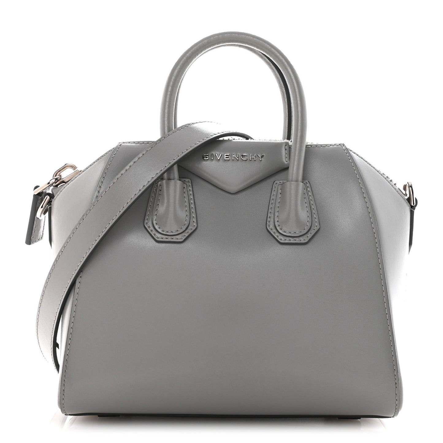 Shiny Lord Calfskin Mini Antigona Pearl Grey