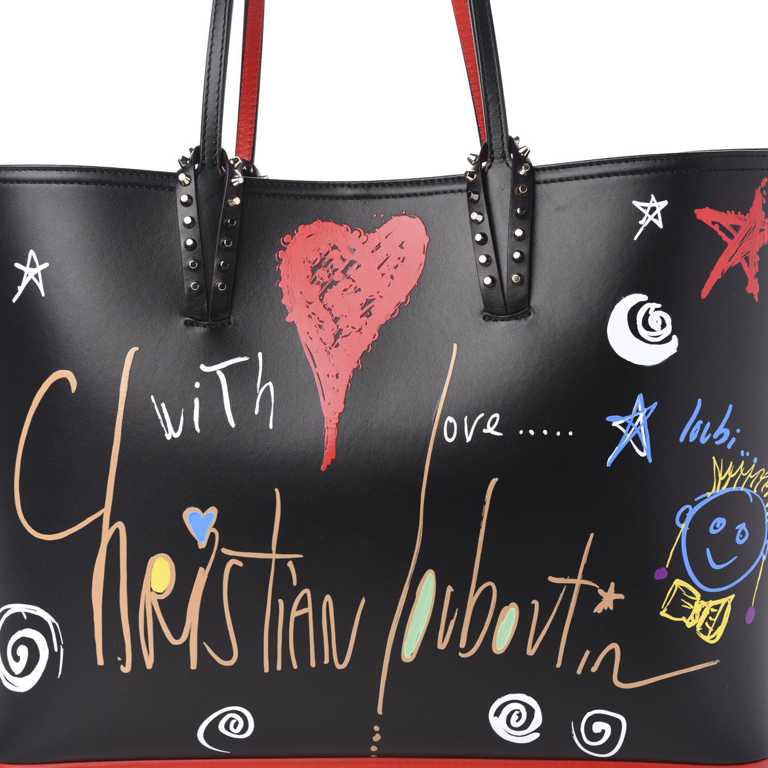 Christian Louboutin Calfskin Loubitag Spikes East West Cabata Tote Black 14 of 14