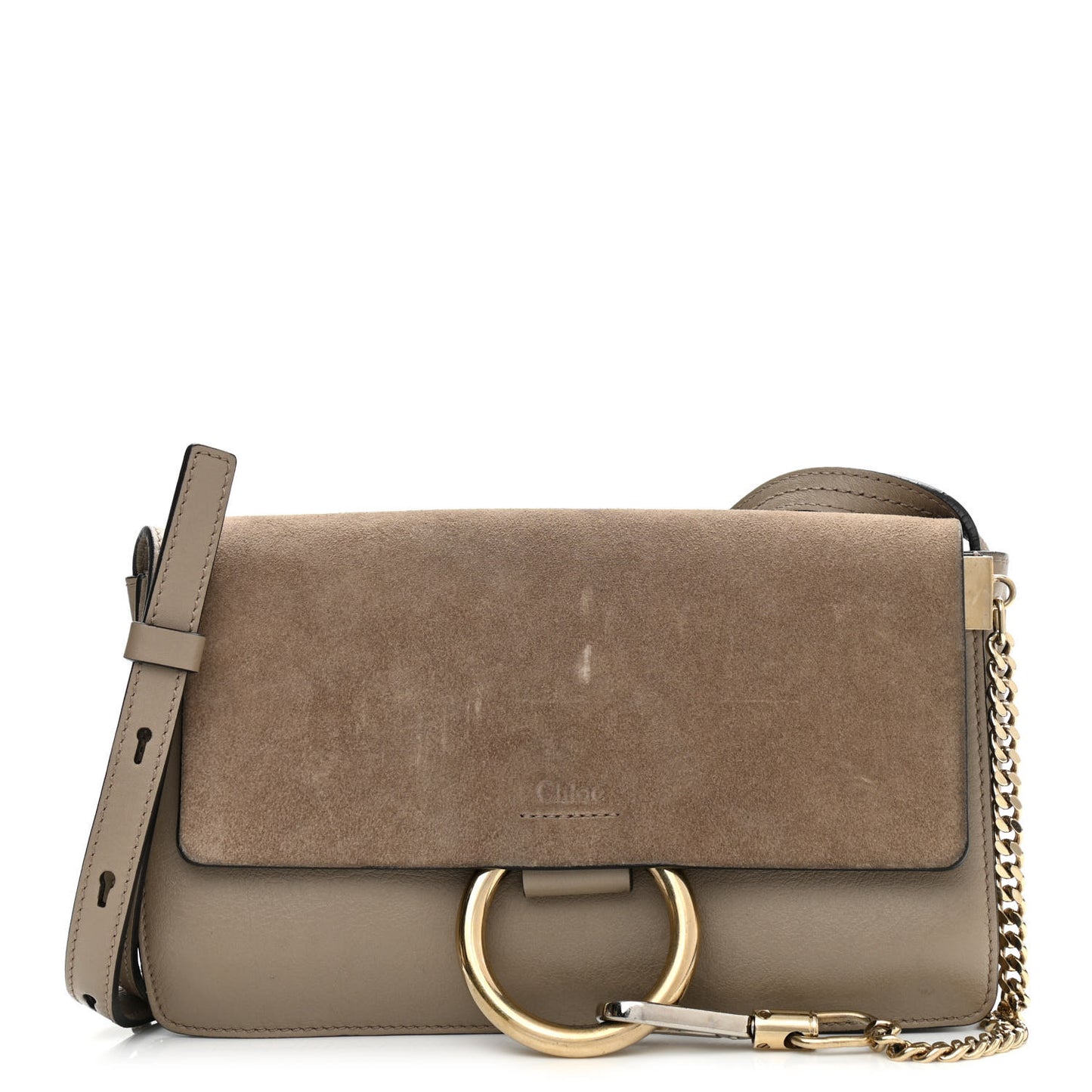 Suede Calfskin Small Faye Shoulder Bag Motty Grey