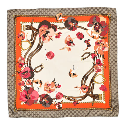 Gucci Silk Twill GG Monogram New Panshie Square Scarf Orange Pink 1 of 4