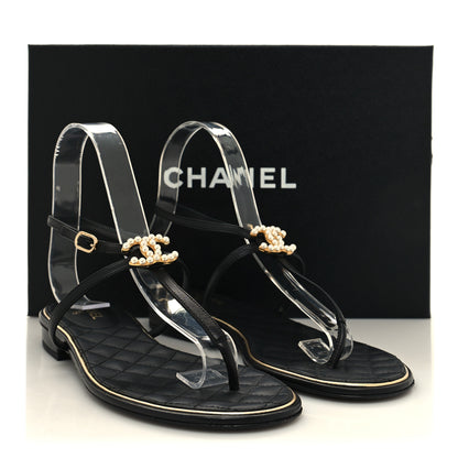 Chanel Lambskin Pearl CC Thong Sandals 37 Black Gold 8 of 8