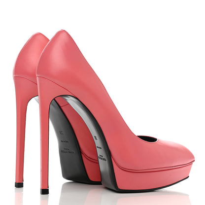Saint Laurent Pebbled Patent Calfskin Janis 105 Platform Pumps 38 Rose Clair 4 of 7