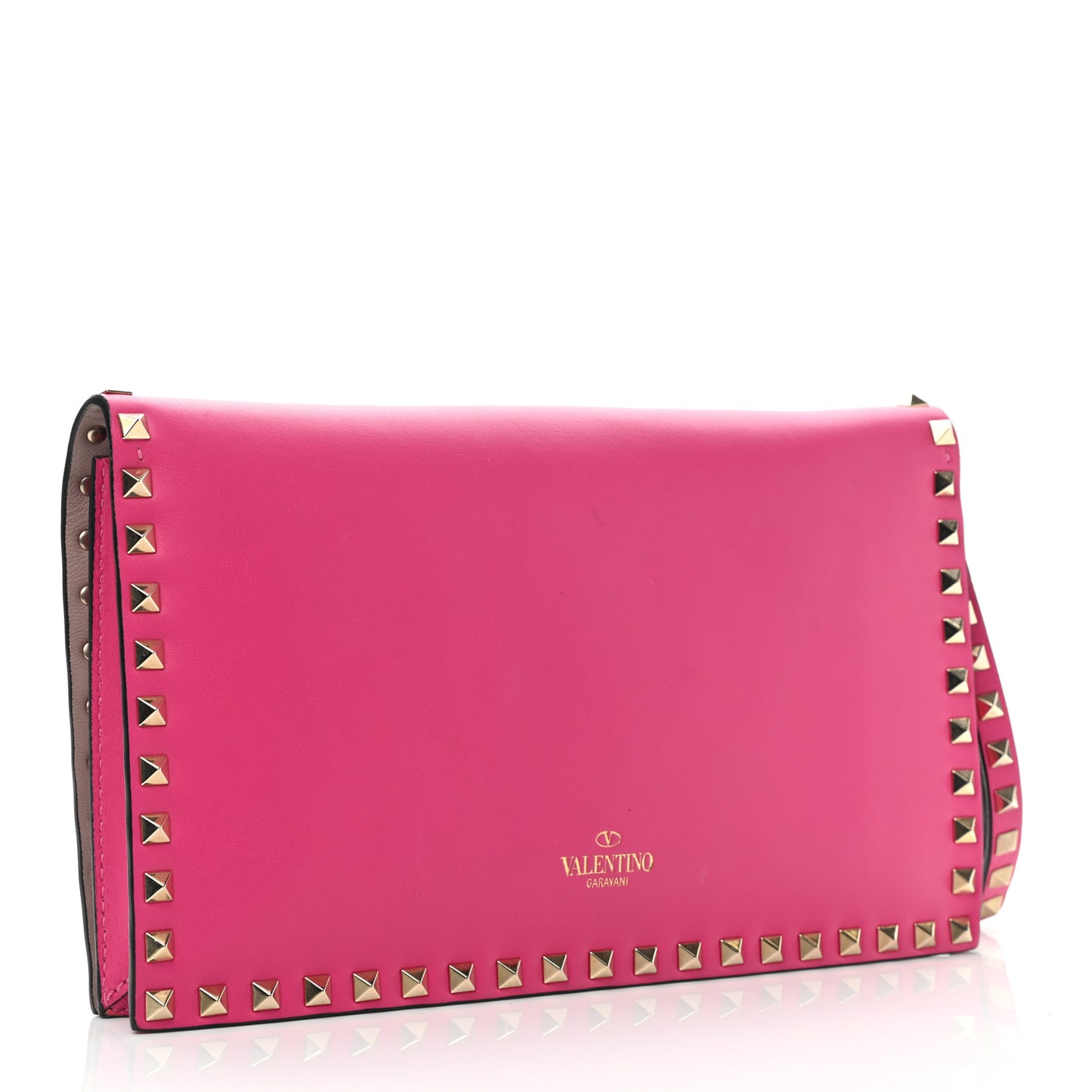 Nappa Rockstud Wristlet Clutch Pop Fuxia