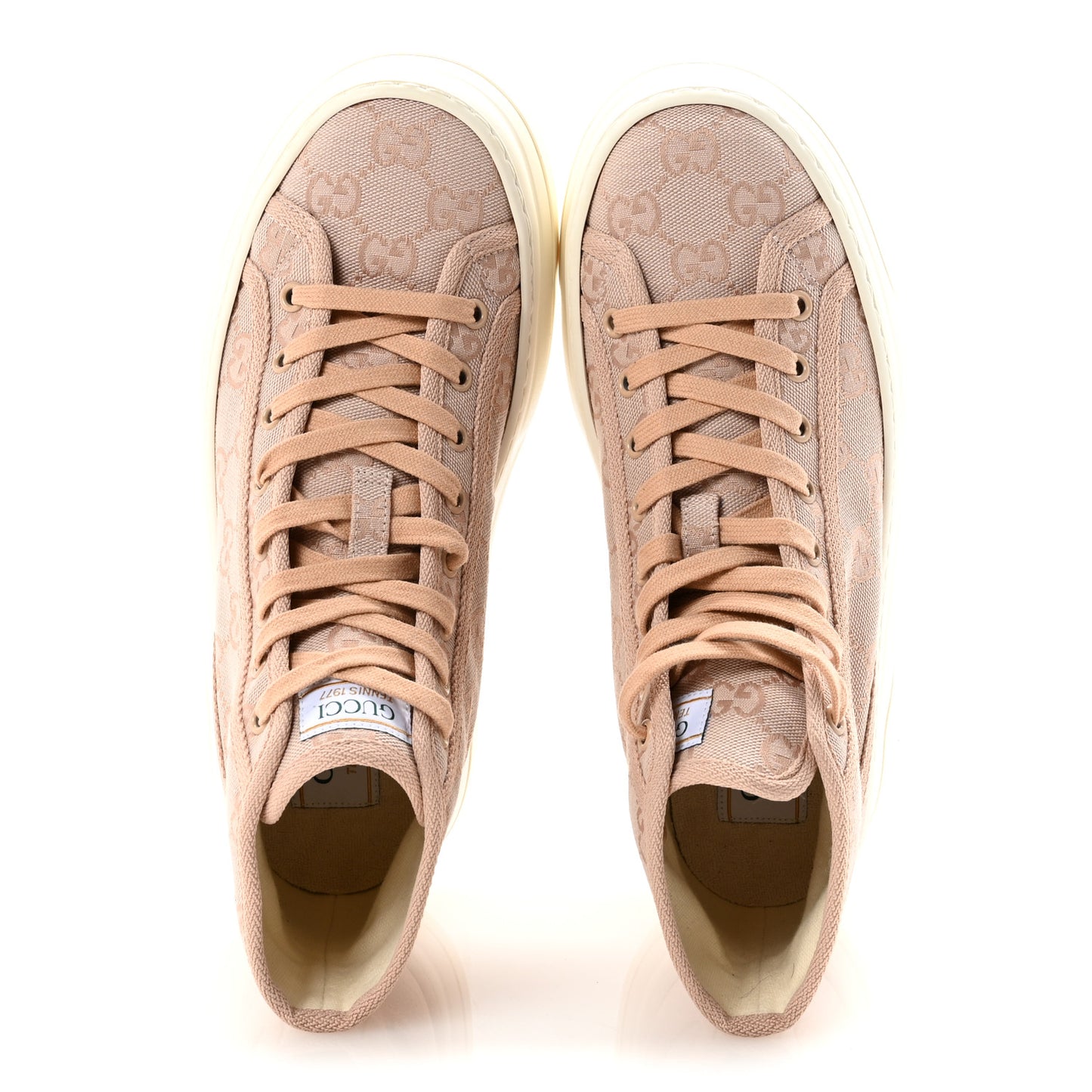 New Canvas GG Monogram Womens Tennis 1977 High Top 55mm Platform Sneakers 39 Skin Rose Dark Skin Rose