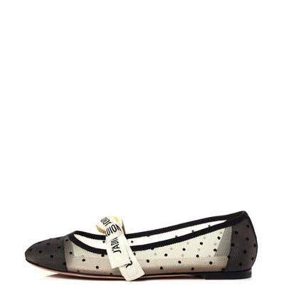 Christian Dior Swiss Tulle Dotted Miss J'Adior Ballet Pumps 36.5 Black Nude 1 of 11