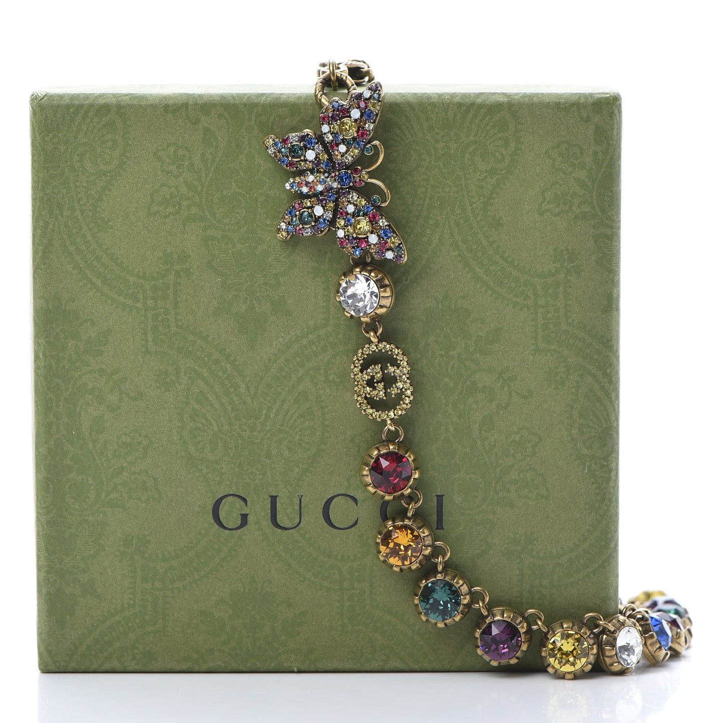 Crystal Butterfly Necklace Aged Gold Multicolor