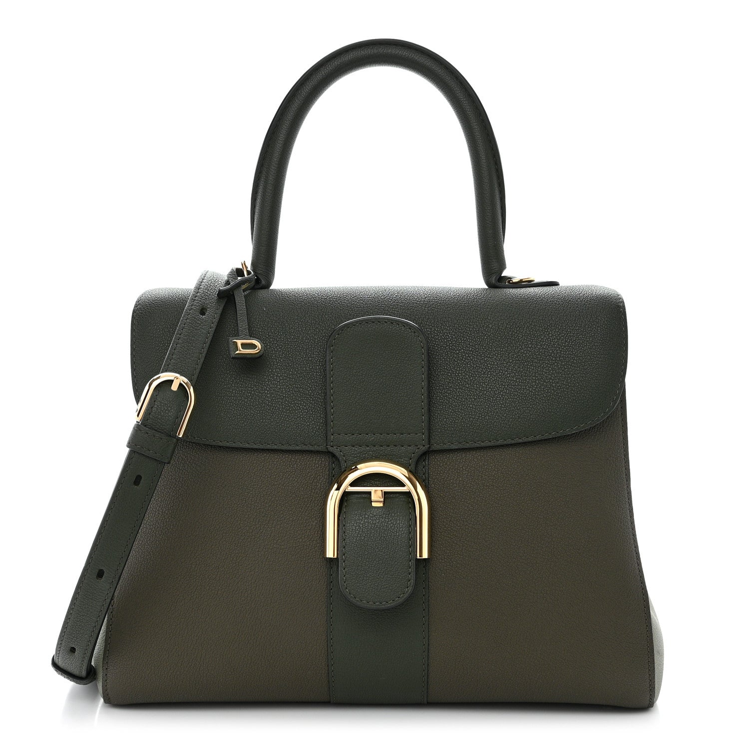 Delvaux Grained Calfskin Bi-Color Brillant MM Satchel Kaki 1 of 11