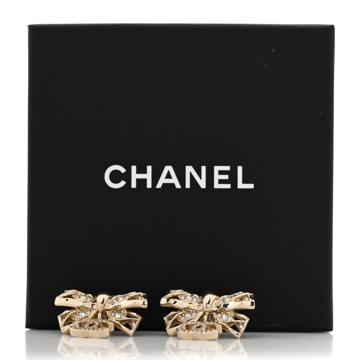 Crystal CC Bow Drop Earrings Gold