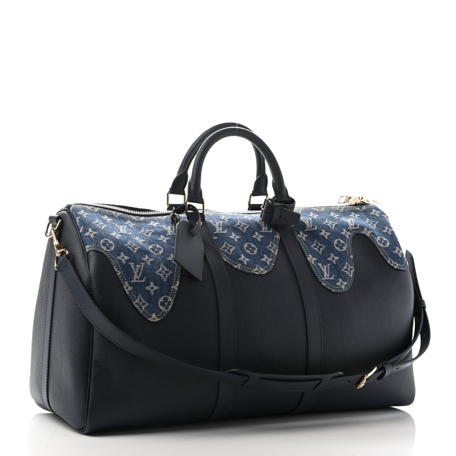 Louis Vuitton X NIGO Taurillon Monogram Denim Drip Keepall Bandouliere 50 Blue 2 of 9