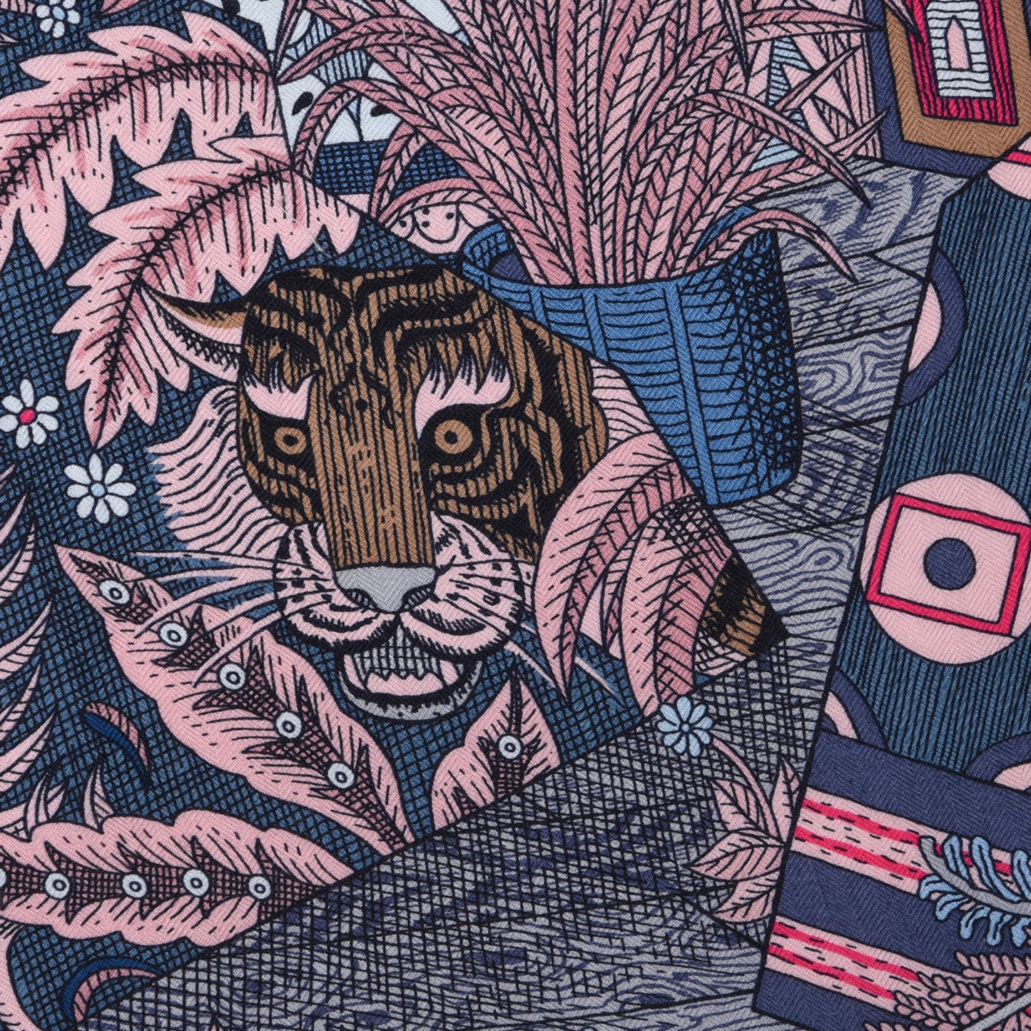 Cashmere Silk Acte III Scene I La Clairiere Shawl 140 Marine Rose Vif Blue Jean