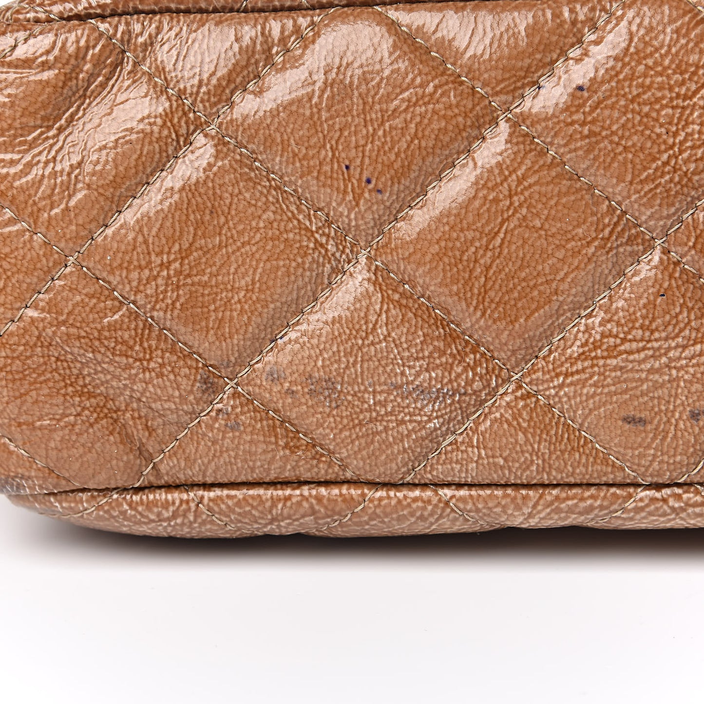 Crinkled Patent Quilted Jumbo Single Flap Light Beige