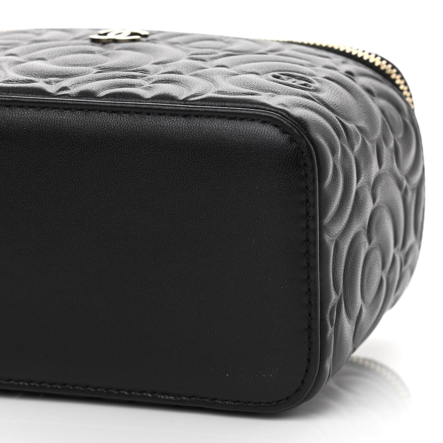 Chanel Lambskin Camellia Embossed Small Vanity Case With Chain Black 10 of 11
