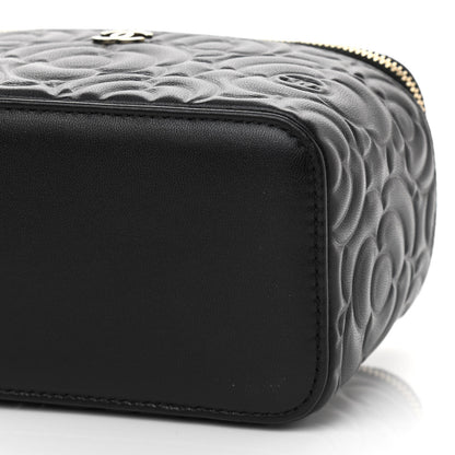 Chanel Lambskin Camellia Embossed Small Vanity Case With Chain Black 10 of 11
