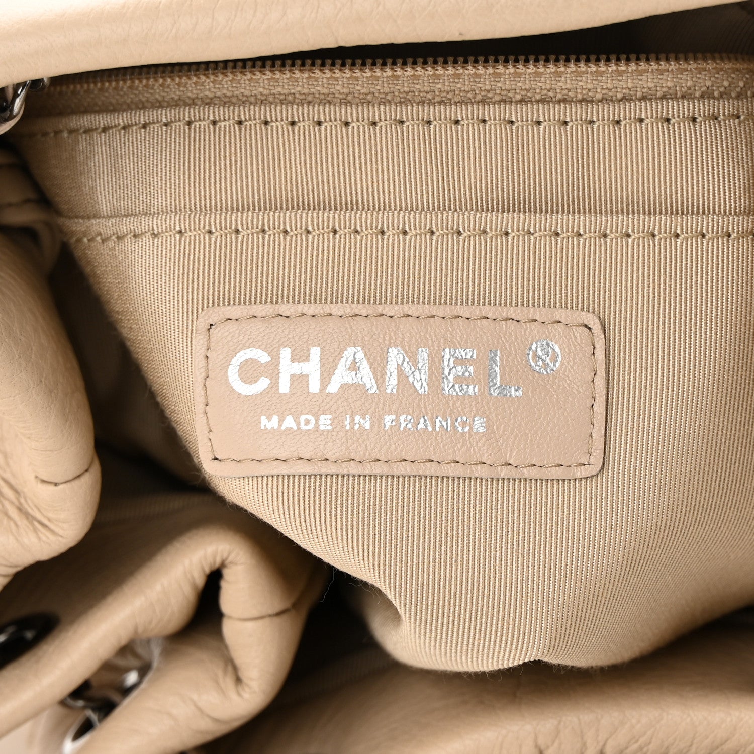 Chanel Deerskin Chevron Small CC Chain Bucket Bag Beige 6 of 10