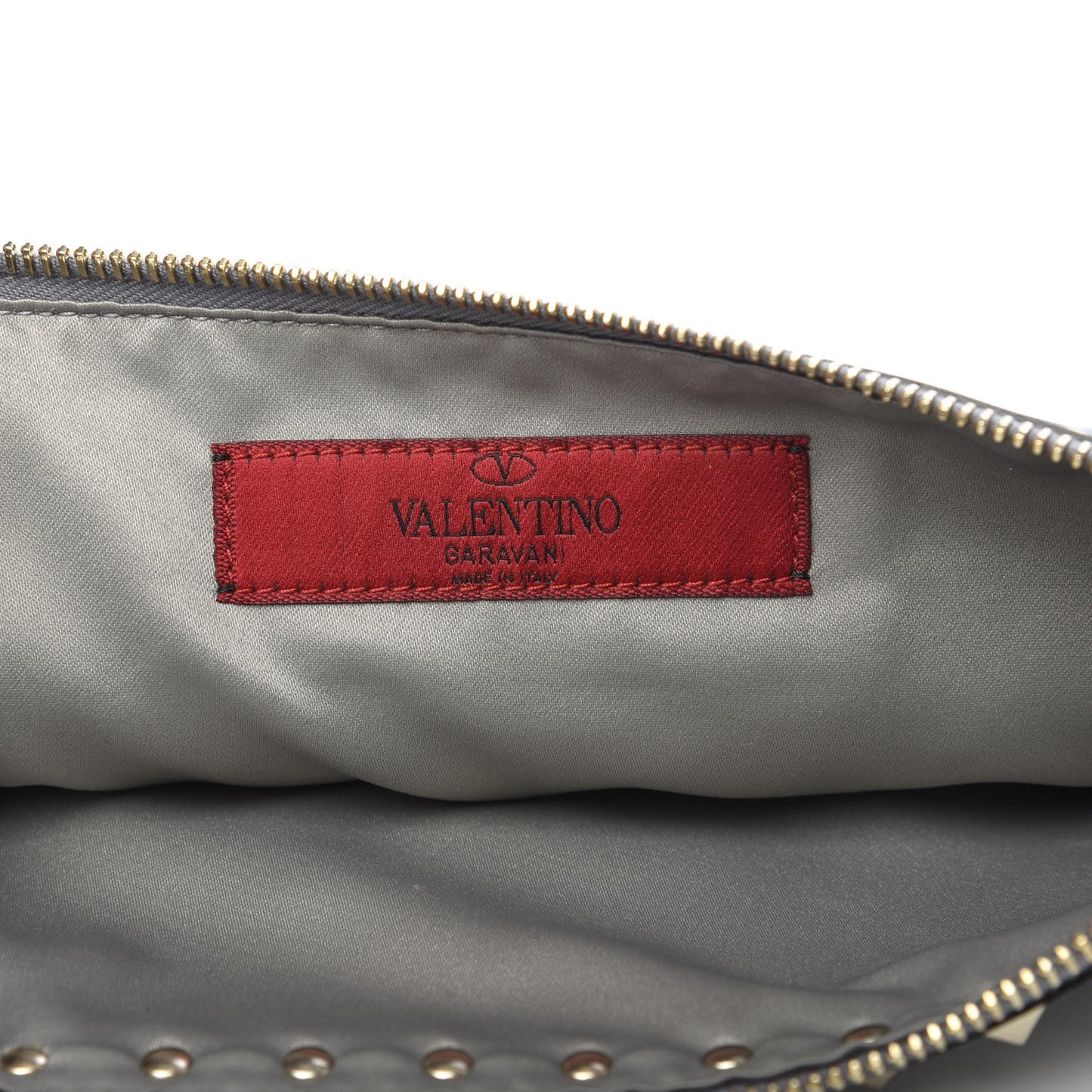 Vitello Large Rockstud Zip Pouch Pastel Grey