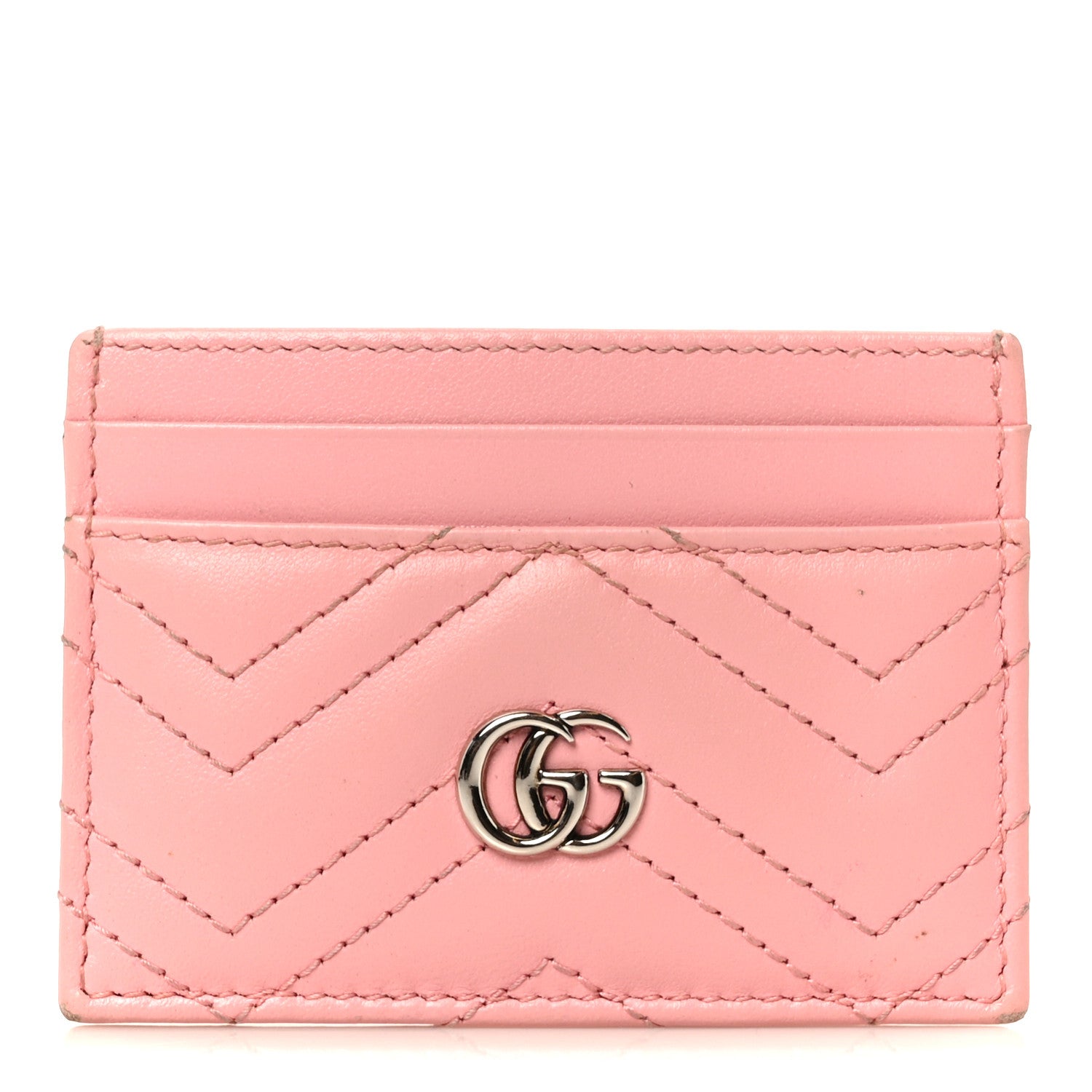 Gucci Calfskin Matelasse GG Marmont Card Holder Wild Rose 1891605