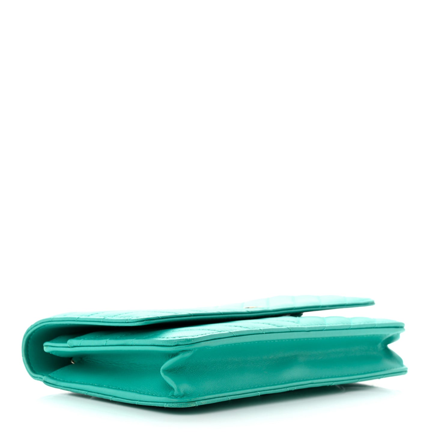 Lambskin Chevron Quilted Wallet On Chain WOC Turquoise
