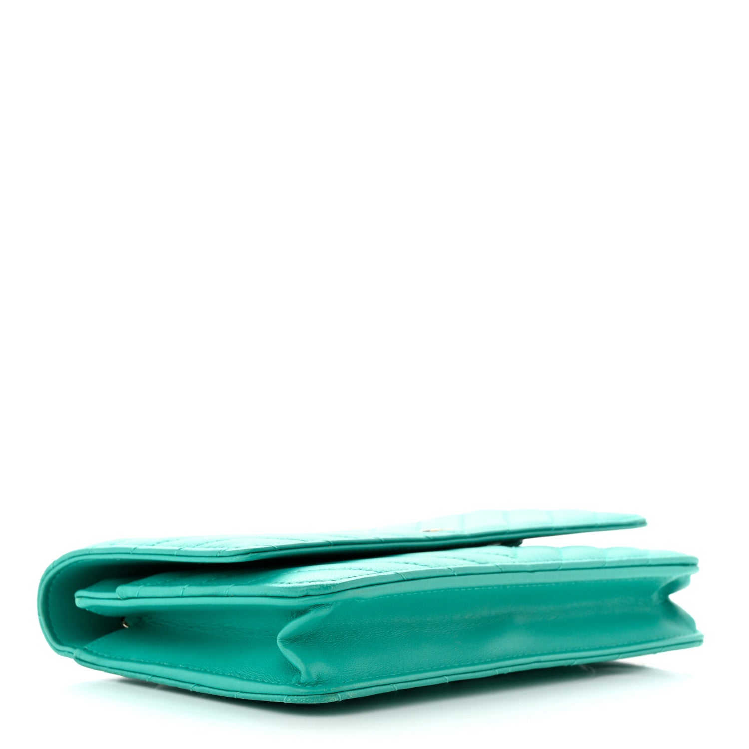 Chanel Lambskin Chevron Quilted Wallet On Chain WOC Turquoise 4 of 10