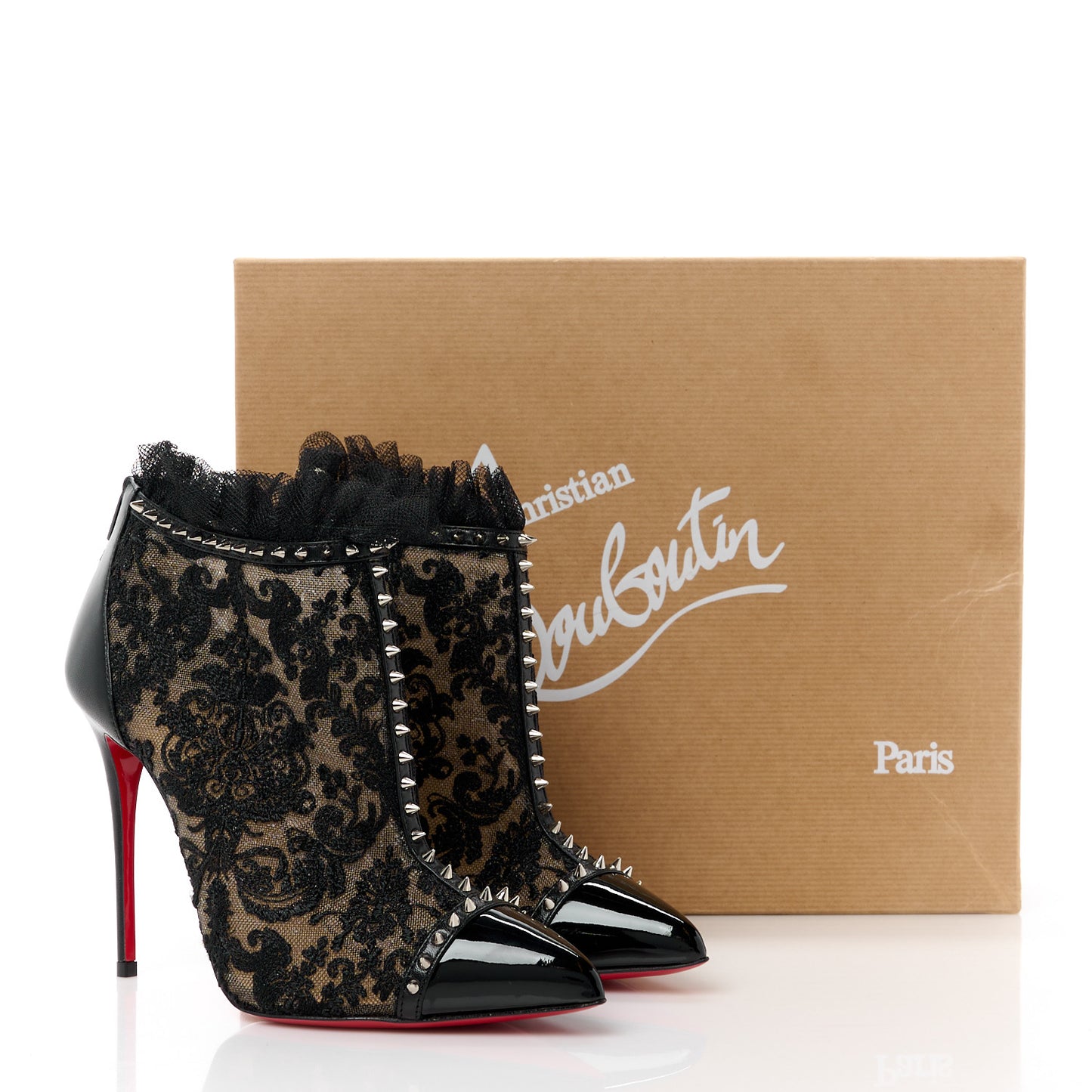 CHRISTIAN LOUBOUTIN Lace Studded Pigalle 100 Booties 36 Black