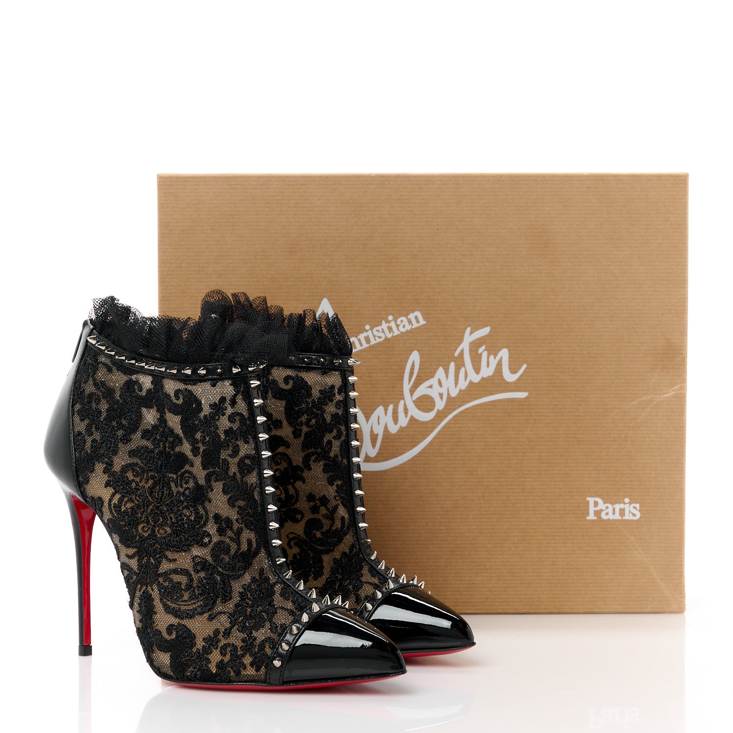 Christian Louboutin CHRISTIAN LOUBOUTIN Lace Studded Pigalle 100 Booties 36 Black 9 of 9