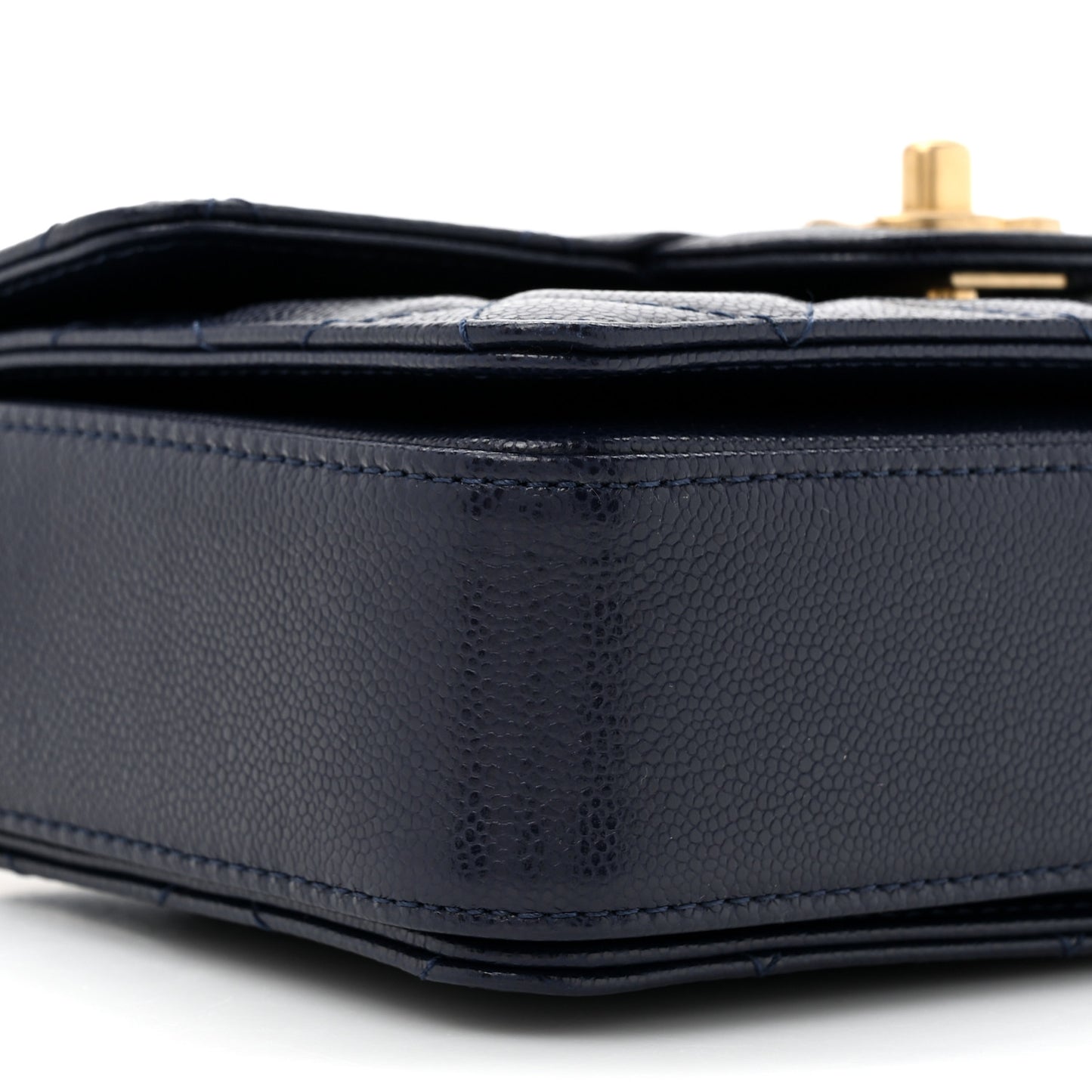 Shiny Caviar Quilted Mini Top Handle Flap Navy Blue