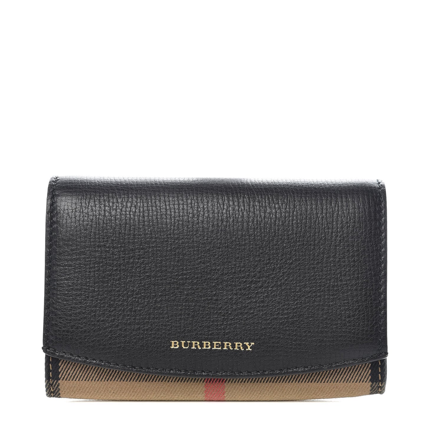Grainy Calfskin House Check Wellington Wallet Mahogany Black