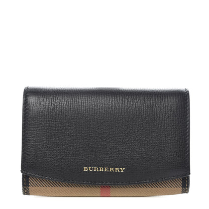 Burberry Grainy Calfskin House Check Wellington Wallet Mahogany Black 1 of 7