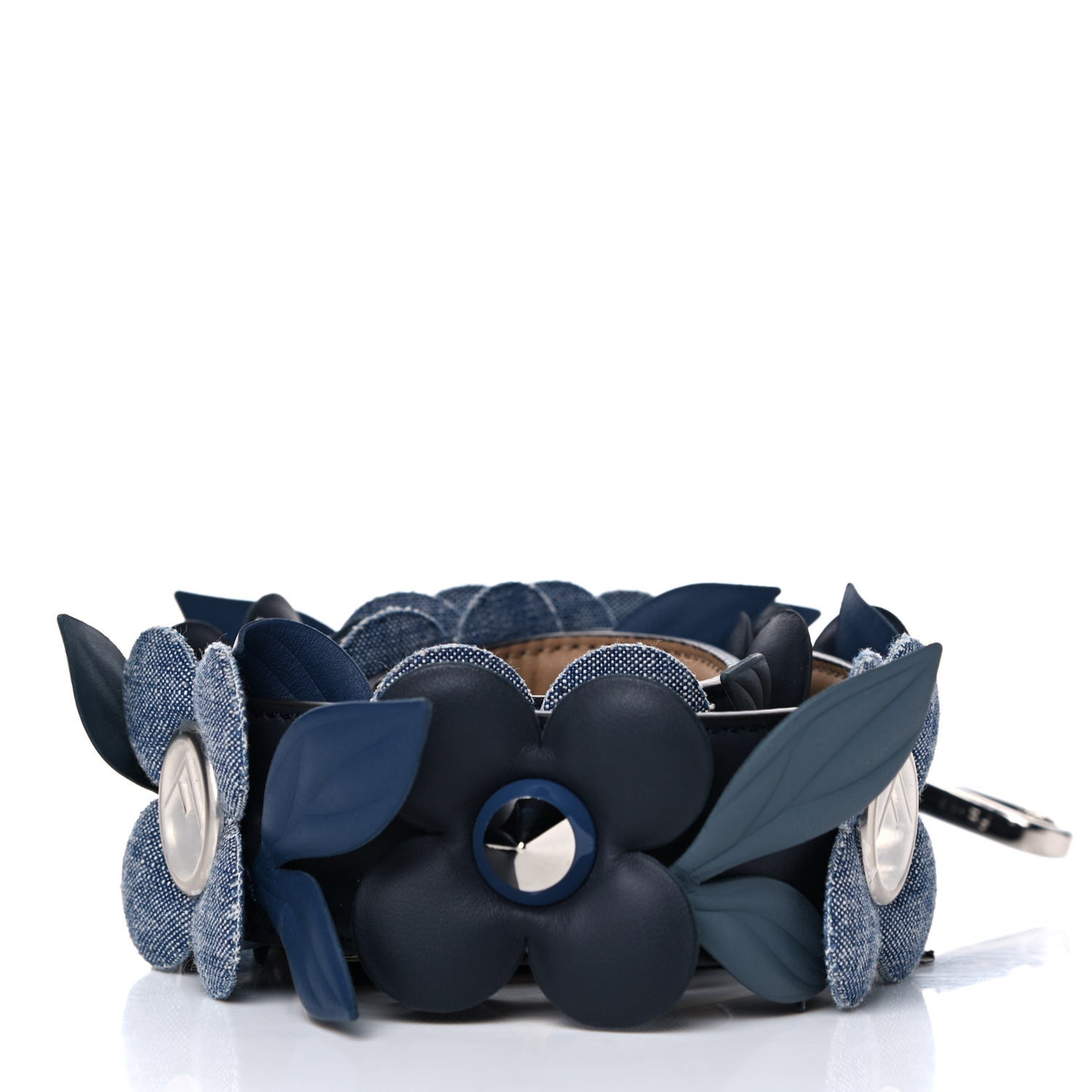 Vitello Century Denim F is Fendi Bi-Color Floral Studded Strap You Blue Notte Cuoio