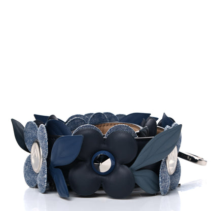 Fendi Vitello Century Denim F is Fendi Bi-Color Floral Studded Strap You Blue Notte Cuoio 2 of 6