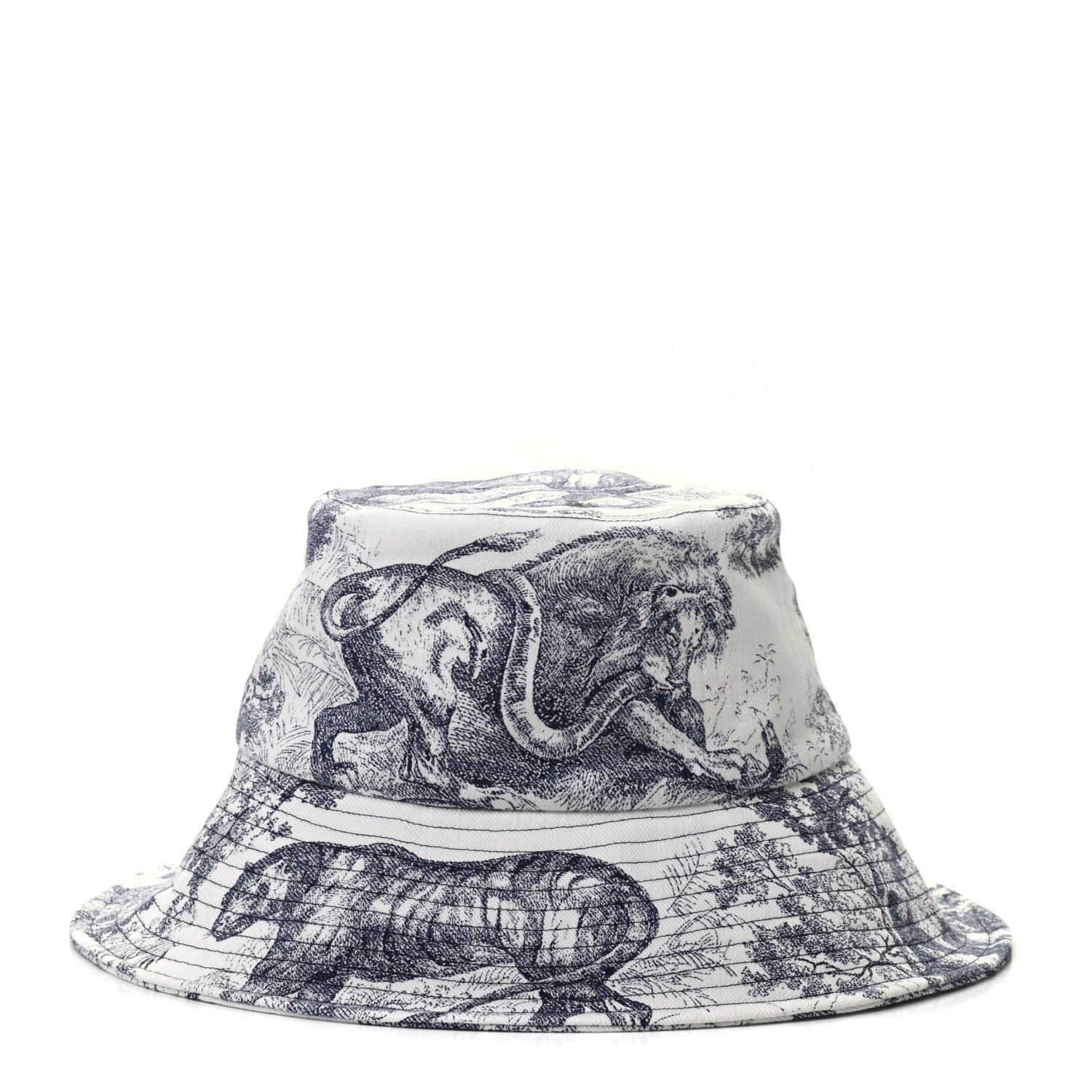 Christian Dior Cotton Toile De Jouy Bucket Hat 57 Blue 1 of 9