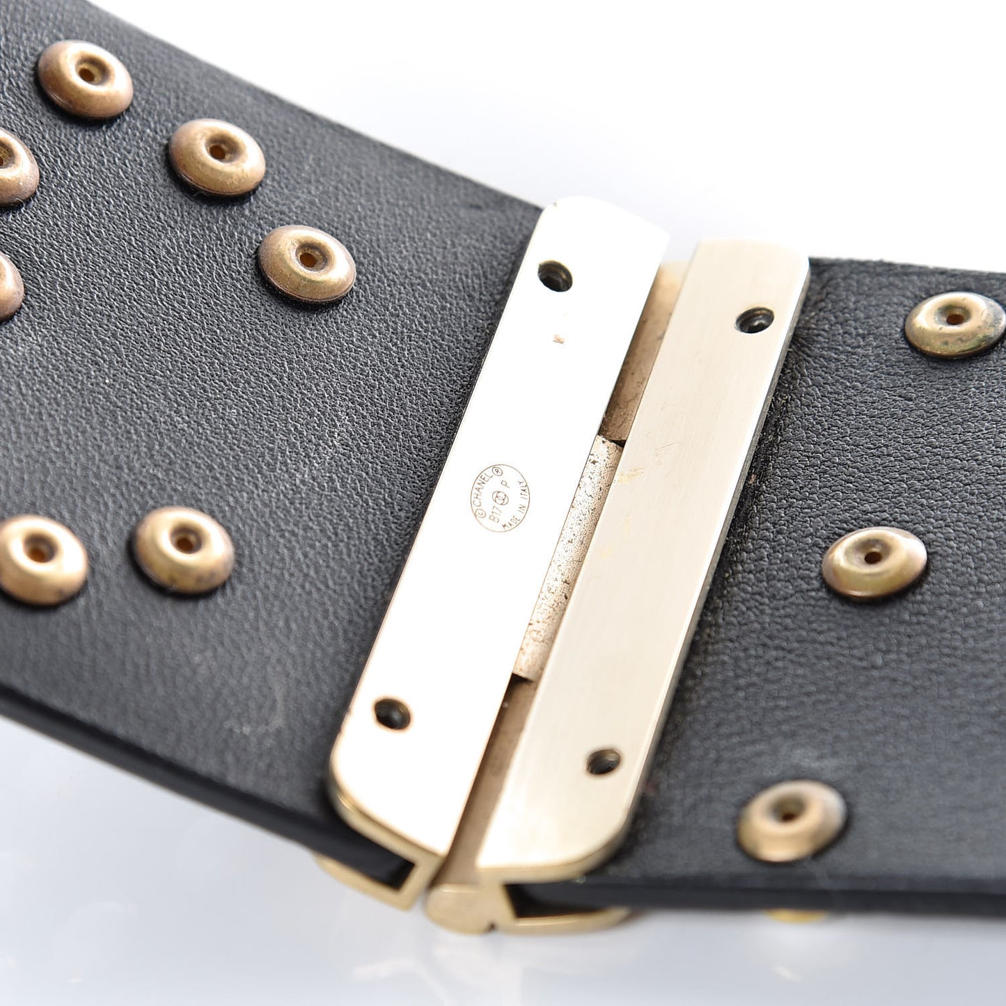 Lambskin Calfskin Pearl CC Cuff Bracelet Black Gold