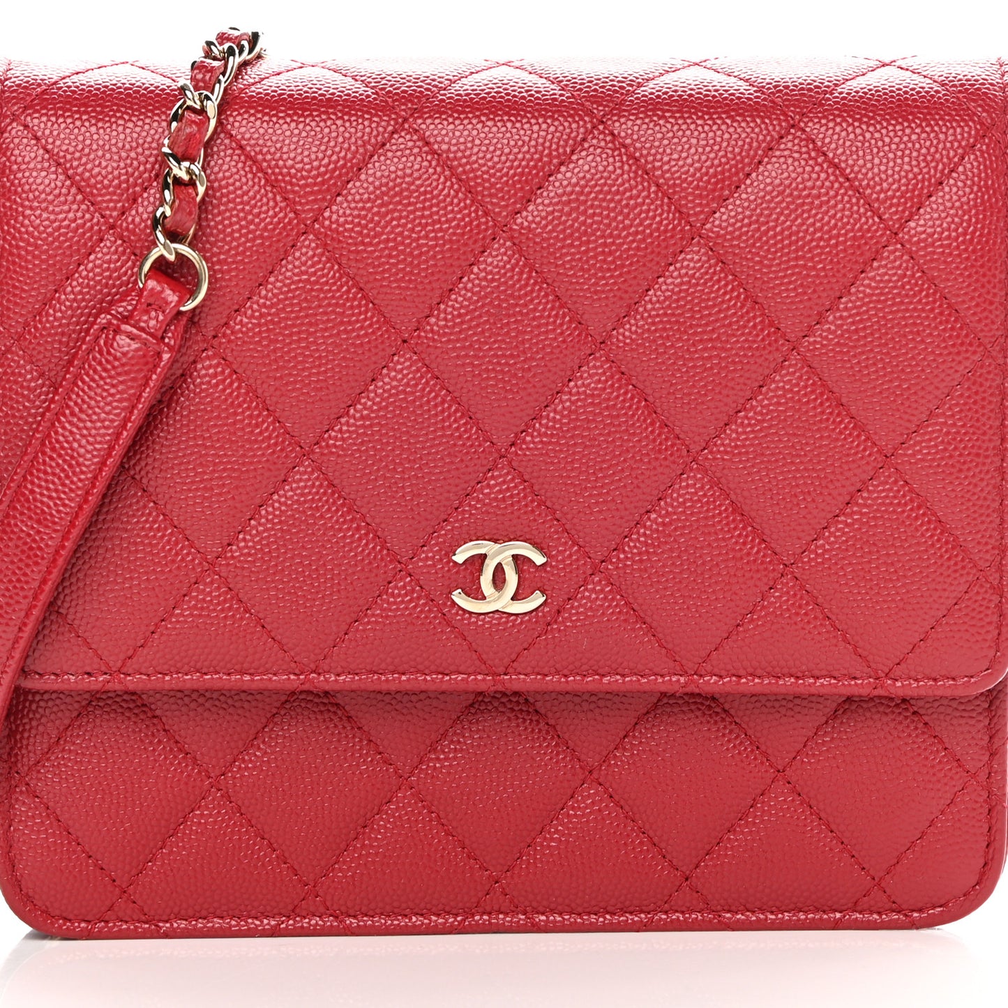 Caviar Quilted Square Wallet On Chain WOC Red