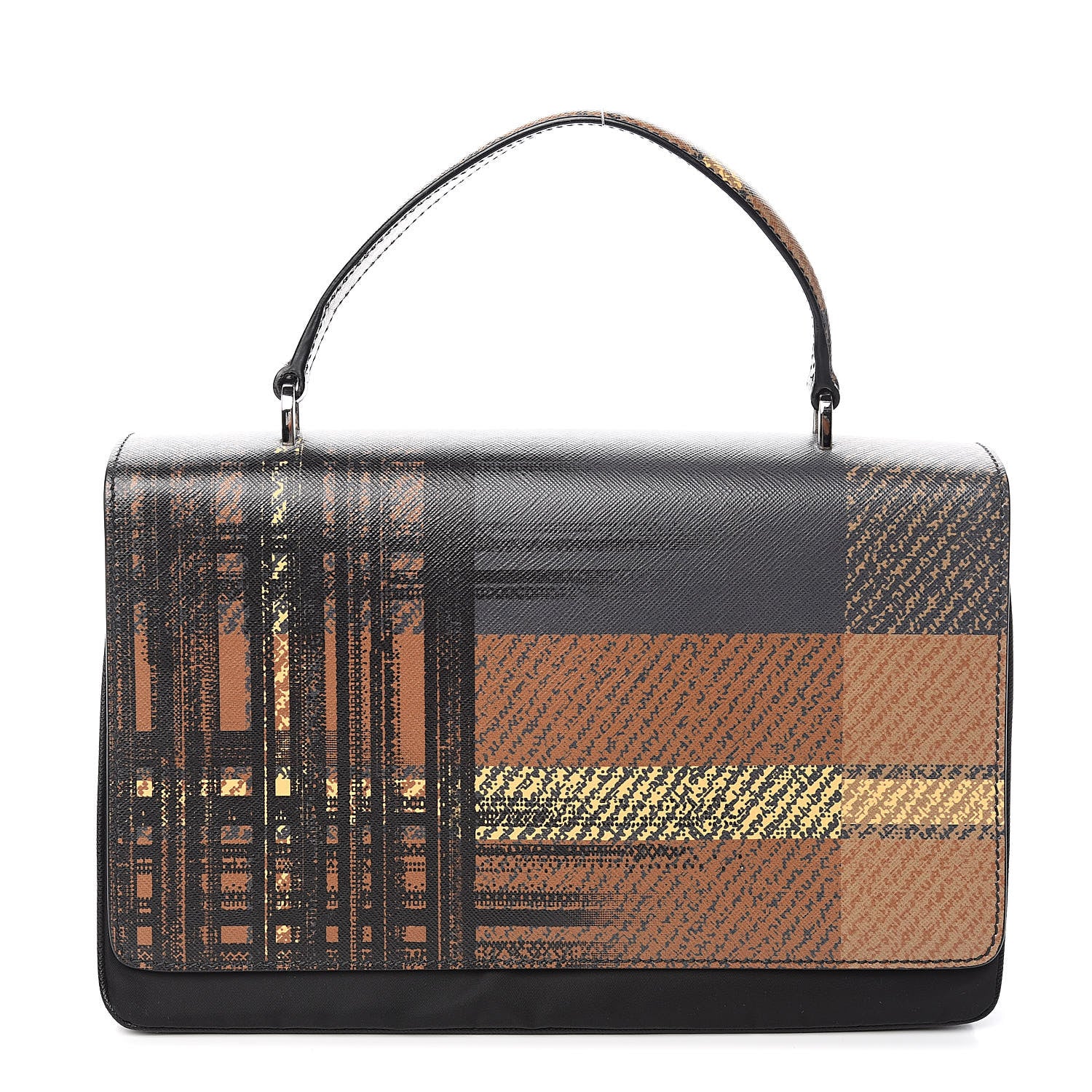 Prada Tessuto Nylon Saffiano Tartan Print Top Handle Bag Cammello 1 of 10