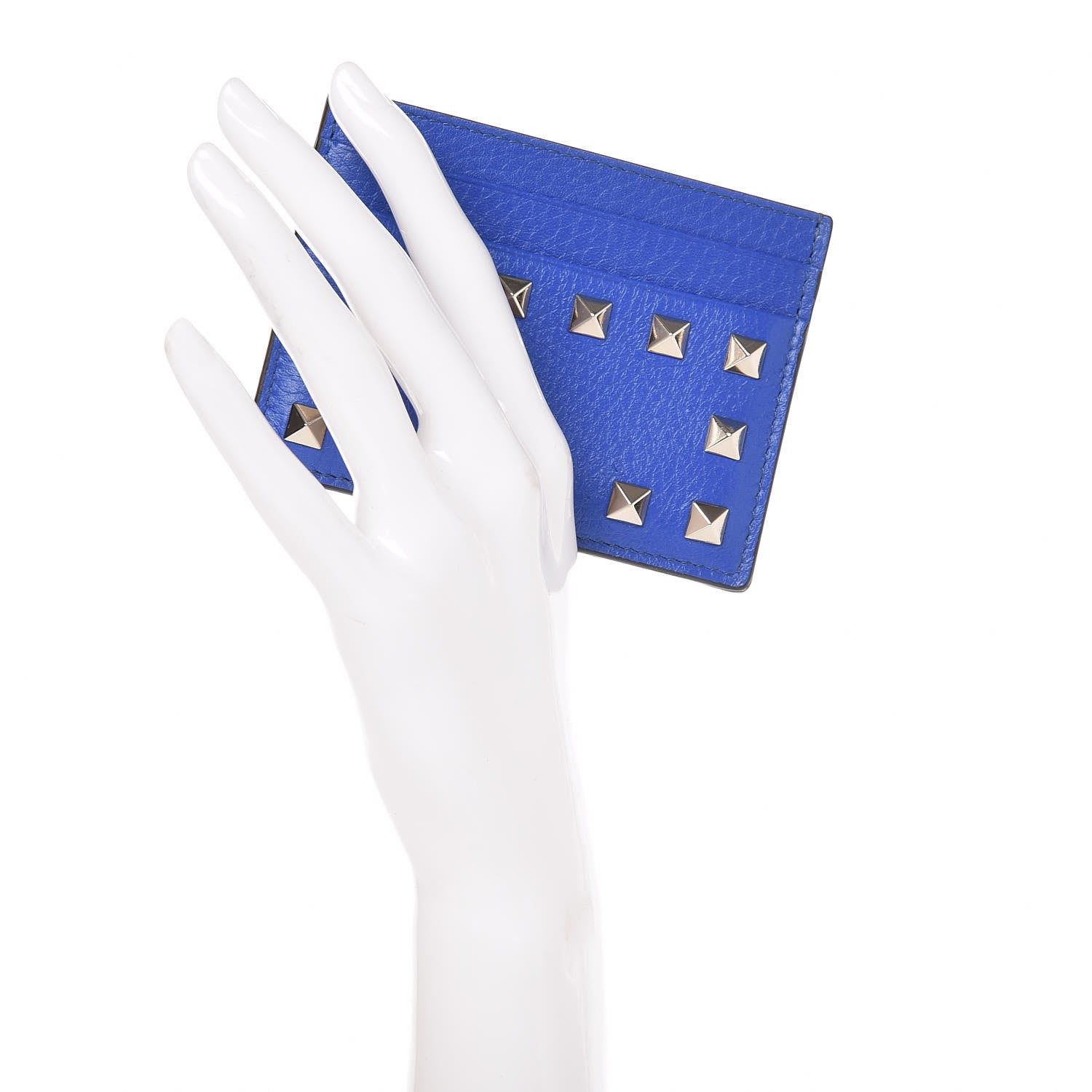 Valentino Garavani Pebbled Calfskin Rockstud Card Holder Acid Blue 2 of 9