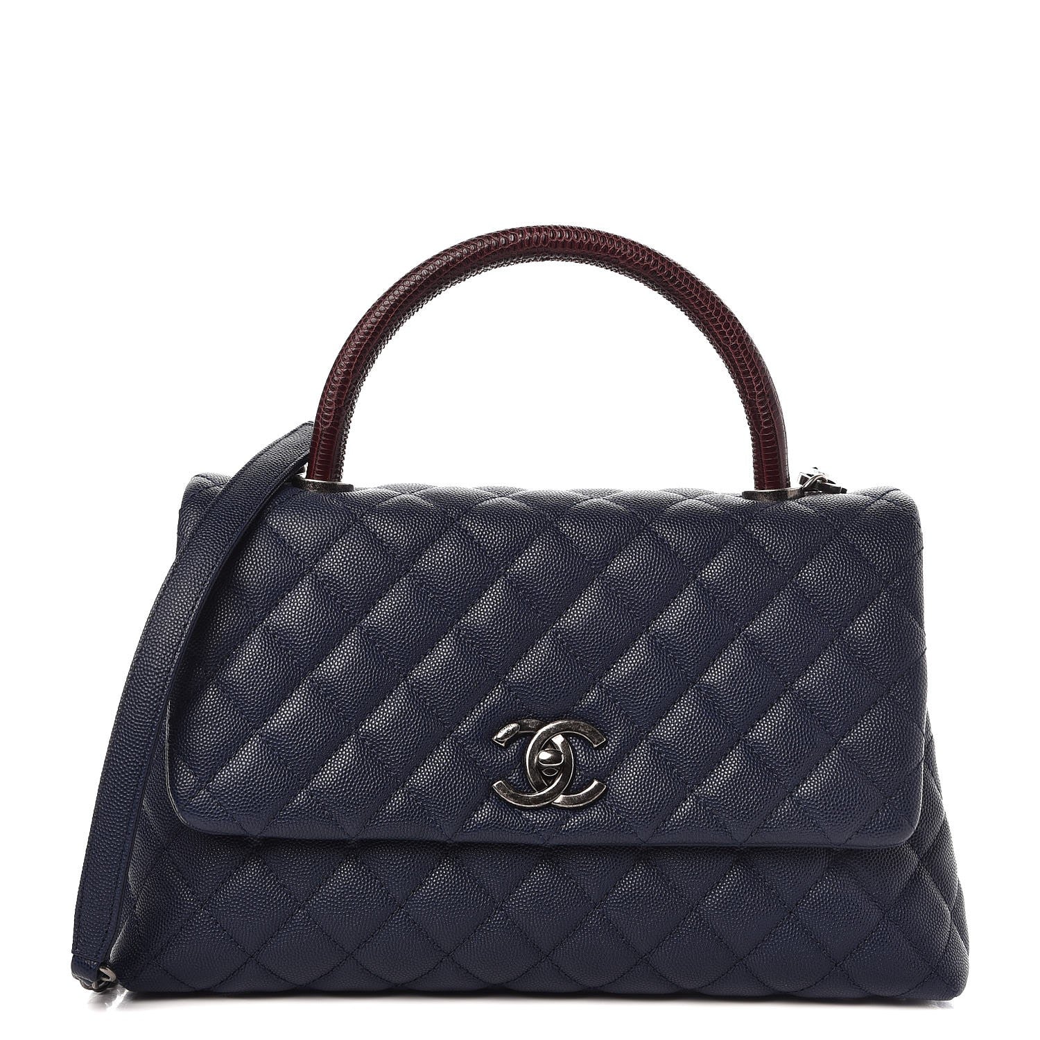 Chanel Caviar Lizard Quilted Small Coco Handle Flap Navy 1 of 8