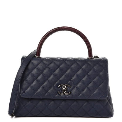 Chanel Caviar Lizard Quilted Small Coco Handle Flap Navy 1 of 8