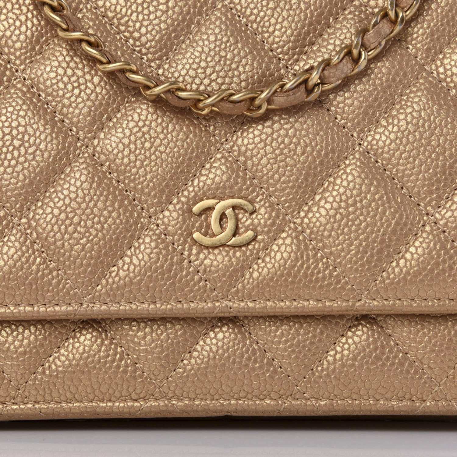 Chanel Pearly Caviar Quilted Wallet On Chain WOC Gold 10 of 10