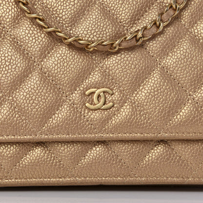 Chanel Pearly Caviar Quilted Wallet On Chain WOC Gold 10 of 10