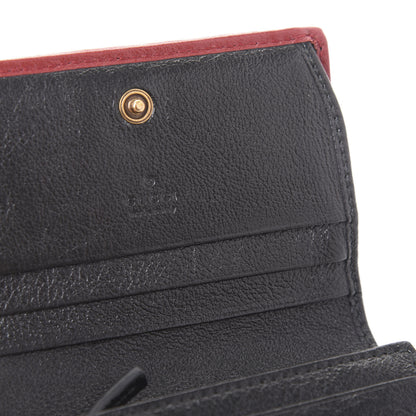 Gucci Vintage Effect Calfskin Matelasse Diagonal Torchon GG Marmont Card Case Wallet Black Romantic Cherry 8 of 10