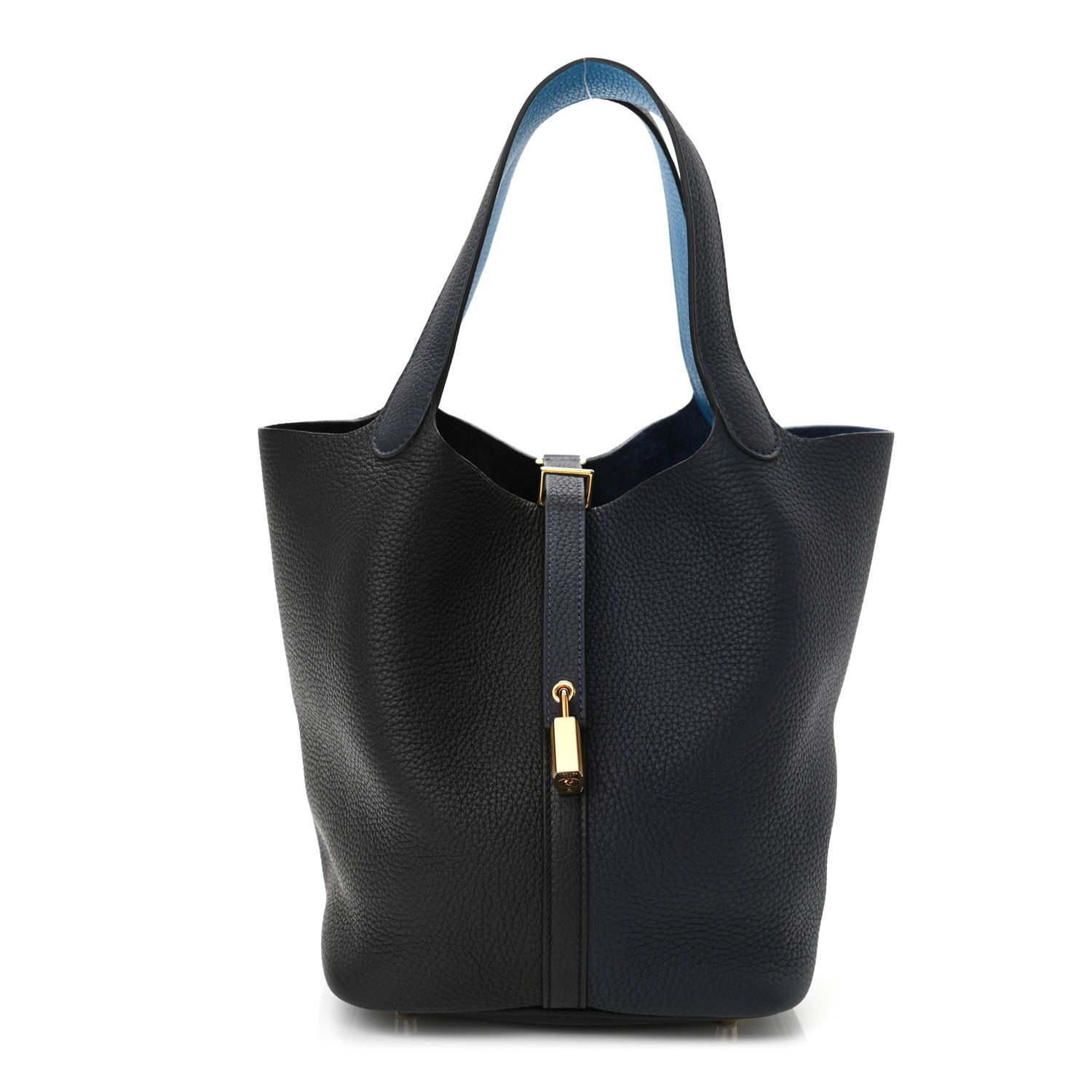 Hermes Taurillon Clemence Casaque Picotin Lock 22 MM Bleu Nuit Black Blue Frida 1 of 9