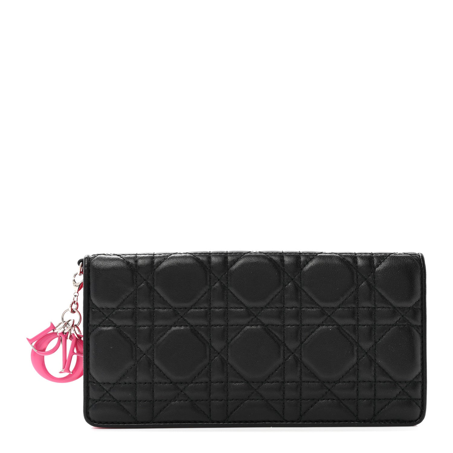 Christian Dior Lambskin Cannage Bi-Color Lady Dior Flap Card Holder Black Pink 1 of 10