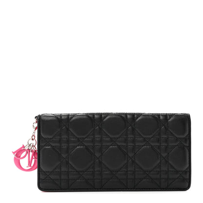 Christian Dior Lambskin Cannage Bi-Color Lady Dior Flap Card Holder Black Pink 1 of 10