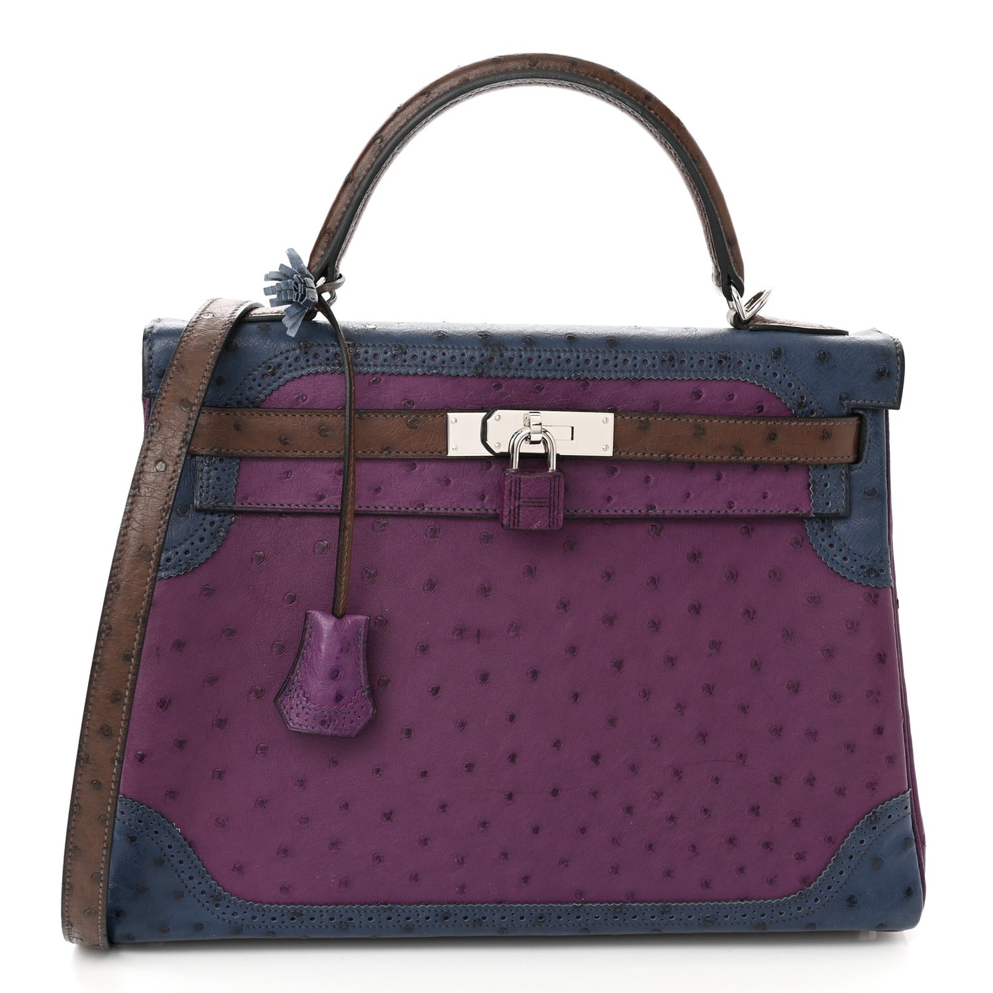 Ostrich Ghillies Kelly Retourne 32 Violine Bleu De Malte Marron