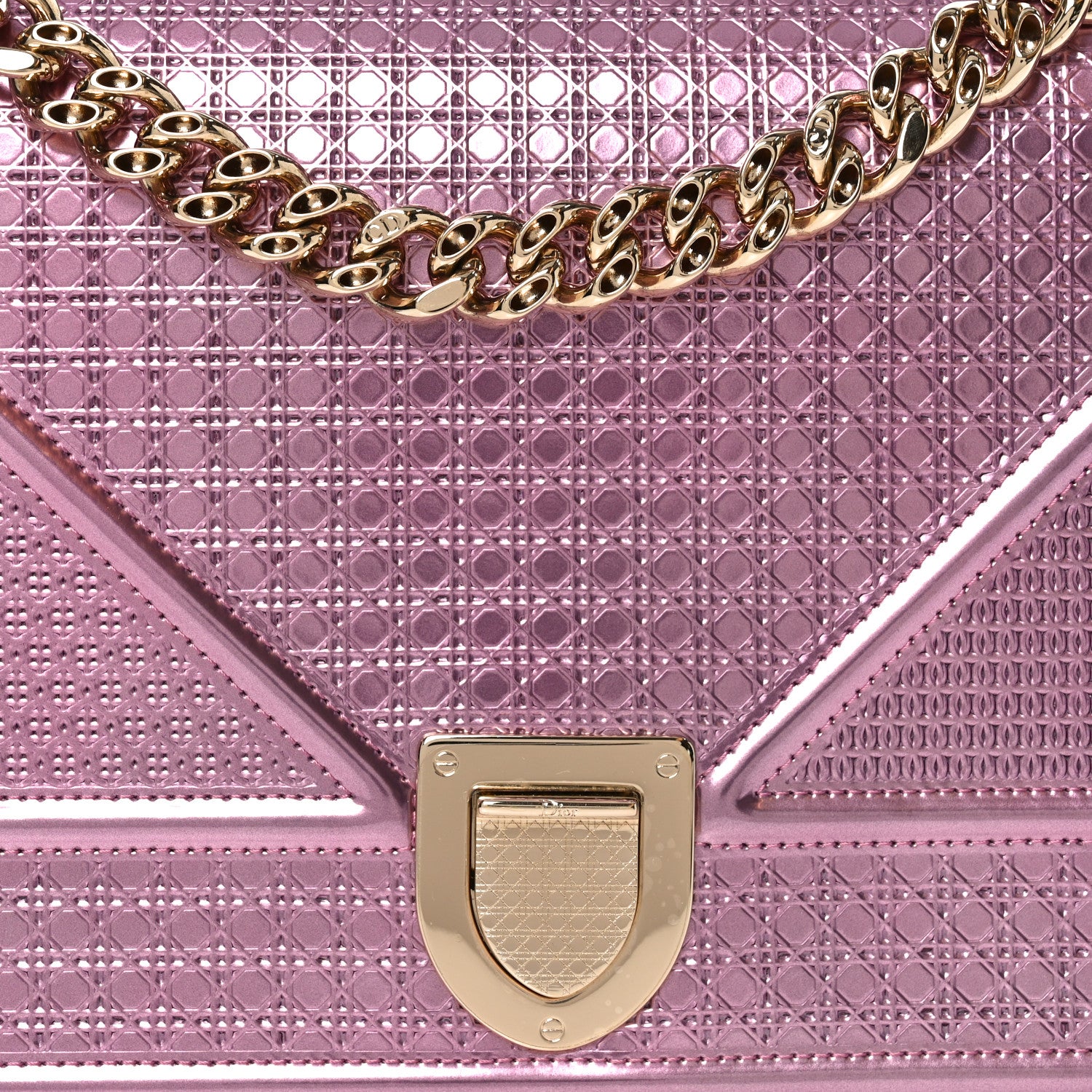 Christian Dior Metallic Patent Micro-Cannage Medium Diorama Flap Bag Pink 7 of 9
