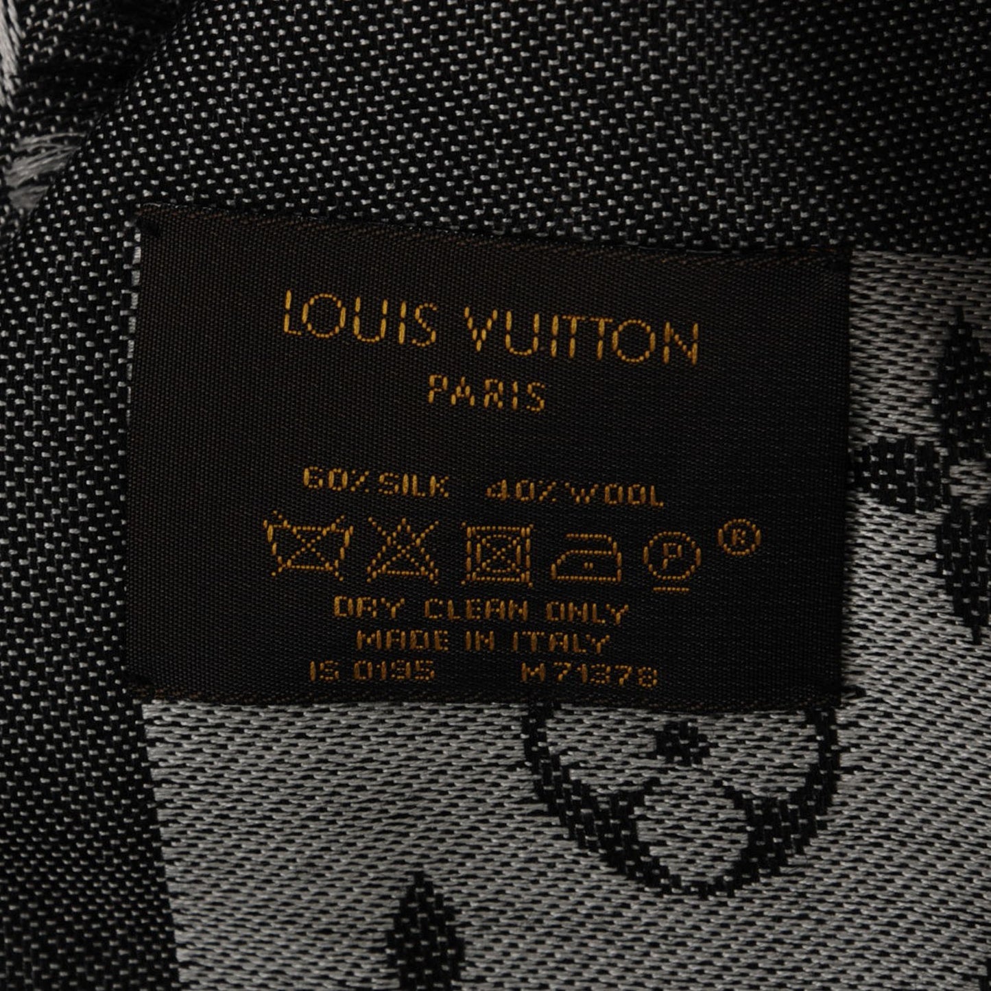 Wool Silk Monogram Denim Shawl Black