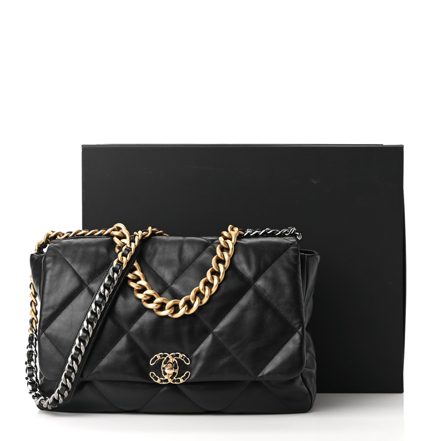 Goatskin Quilted Maxi Chanel 19 Flap Black
