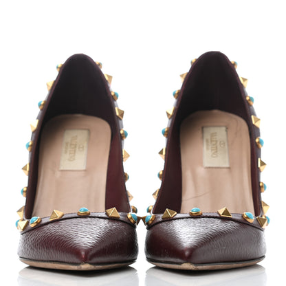 Valentino Garavani Pebbled Calfskin Rockstud Rolling 100mm Pumps 36 Rubin 2 of 9